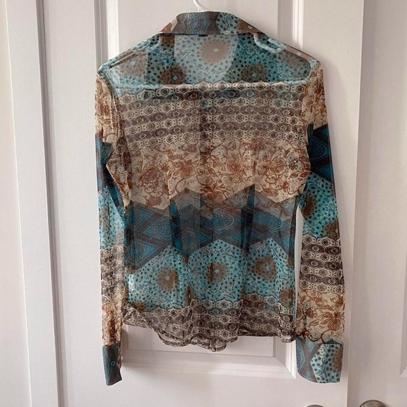 Y2K Sheer Blue Floral Blouse (S) - Picture 7 of 7